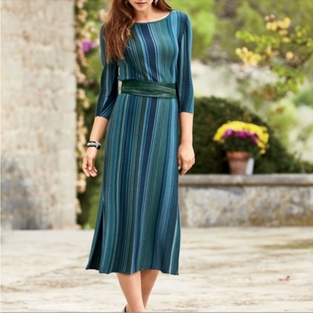 Peruvian Connection Medium Striped Pima Cotton Knit  Midi Dress